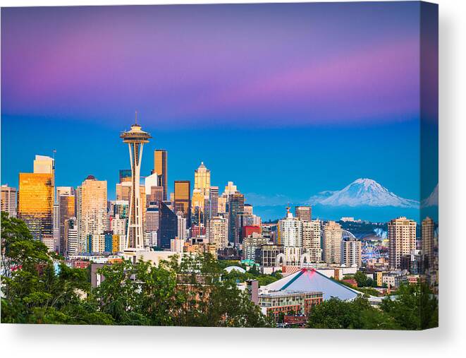 Landscape Canvas Print featuring the photograph Seattle, Washington, Usa Downtown #19 by Sean Pavone