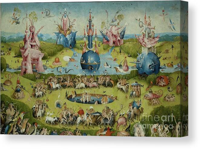 16th Century Canvas Print featuring the painting The Garden Of Earthly Delights, 1490-1500 by Hieronymus Bosch