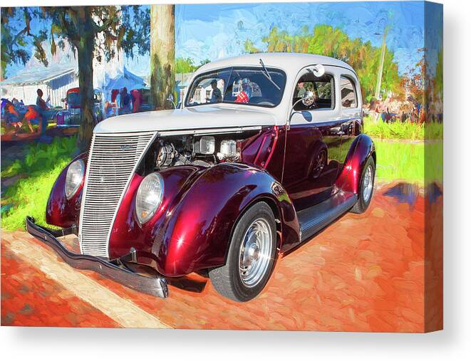 1937 Ford 2 Door Slant Back Canvas Print featuring the photograph 1937 Ford 2 Door Slant back Hot Rod 11a by Rich Franco