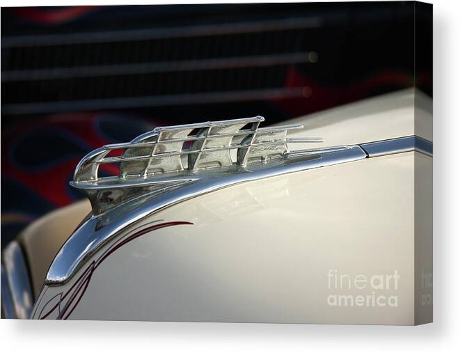 1950 Plymouth Hood Ornament Canvas Print featuring the photograph 1950 Plymouth by Terri Brewster