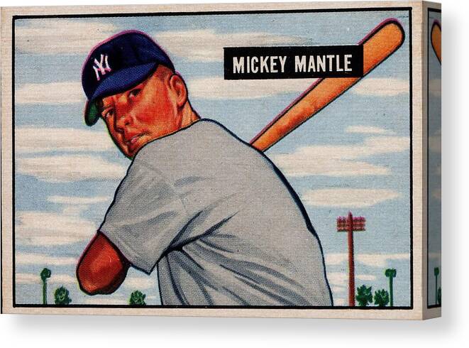 Player Canvas Print featuring the painting 1951 Bowman Mickey Mantle by Celestial Images