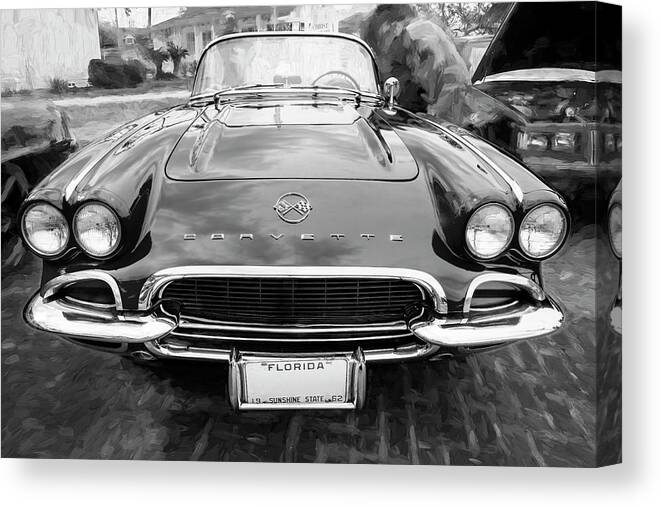 1962 Canvas Print featuring the photograph 1962 Chevrolet Corvette Convertible BW 100 by Rich Franco