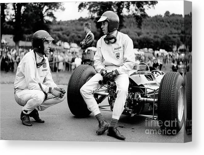 Vintage Canvas Print featuring the photograph 1965 Race Scene With Dan Gurney And Jim Clark With Lotus by Retrographs
