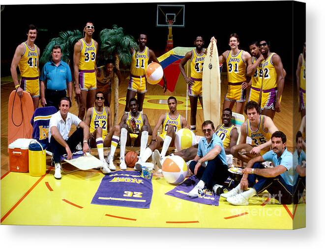 Mitch Kupchak Canvas Print featuring the photograph 1984 Nba Championship Los Angeles Lakers by Andrew D. Bernstein