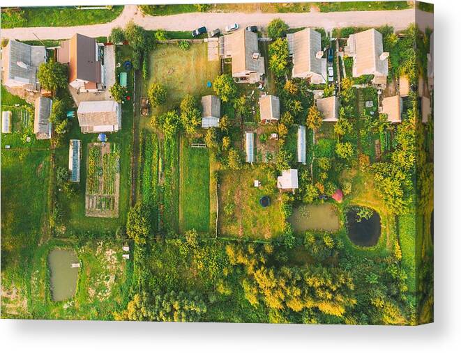 Landscapeaerial Canvas Print featuring the photograph Aerial View Of Small Town Cityscape #2 by Ryhor Bruyeu