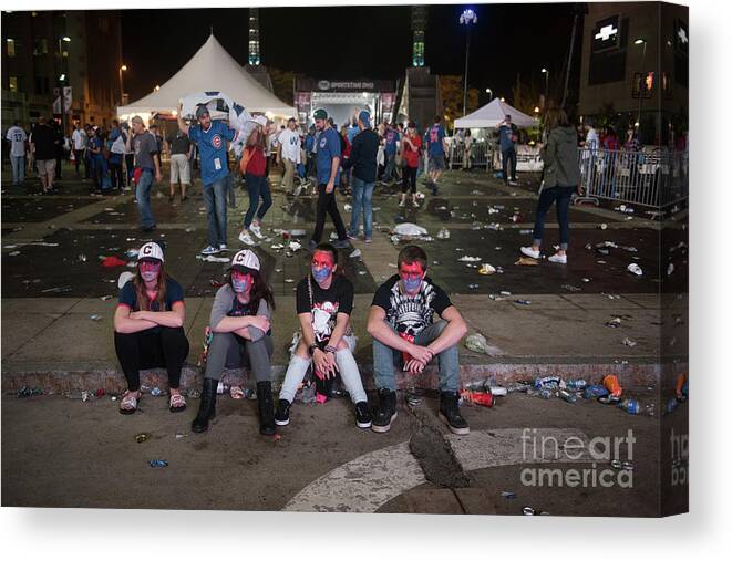Sport Canvas Print featuring the photograph Cleveland Indians Fans Gather To The by Justin Merriman