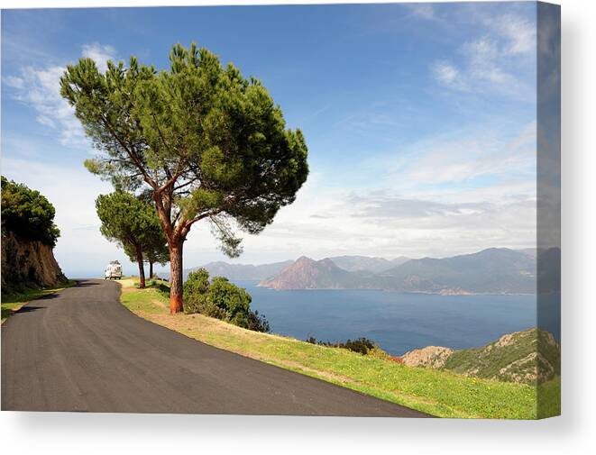 Tyrrhenian Sea Canvas Print featuring the photograph Coastal Road On The Island Of Corsica #2 by Akrp