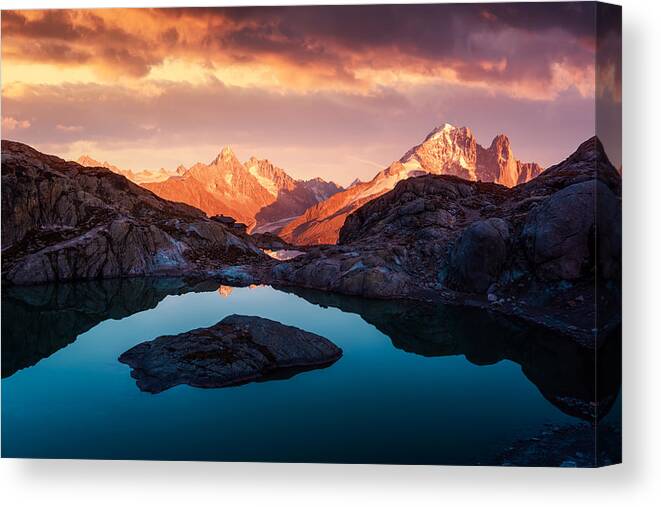 Landscape Canvas Print featuring the photograph Colourful Sunset On Lac Blanc Lake #2 by Ivan Kmit
