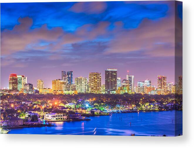 Landscape Canvas Print featuring the photograph Fort Lauderdale, Florida, Usa Skyline #2 by Sean Pavone