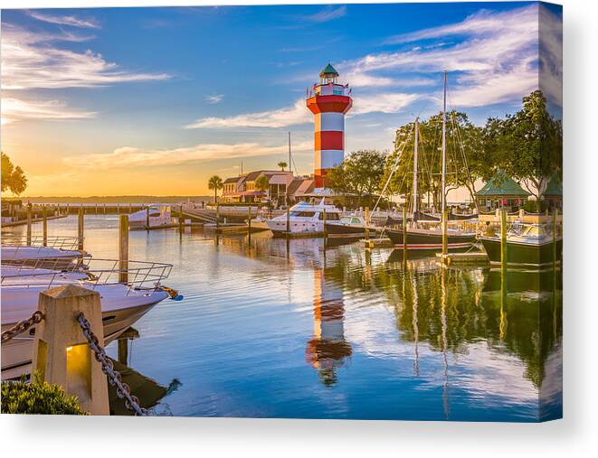 Landscape Canvas Print featuring the photograph Hilton Head, South Carolina, Lighthouse #2 by Sean Pavone