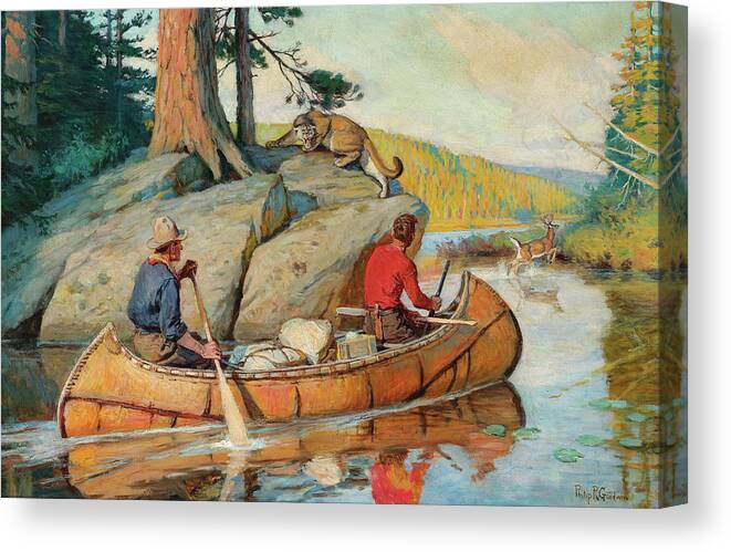 Philip R Goodwin Canvas Print featuring the painting In The Canoe #2 by Philip R Goodwin
