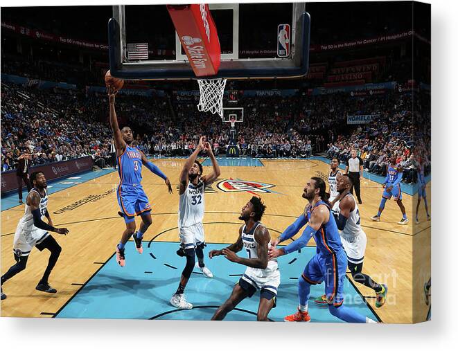 Nba Pro Basketball Canvas Print featuring the photograph Minnesota Timberwolves V Oklahoma City by Zach Beeker