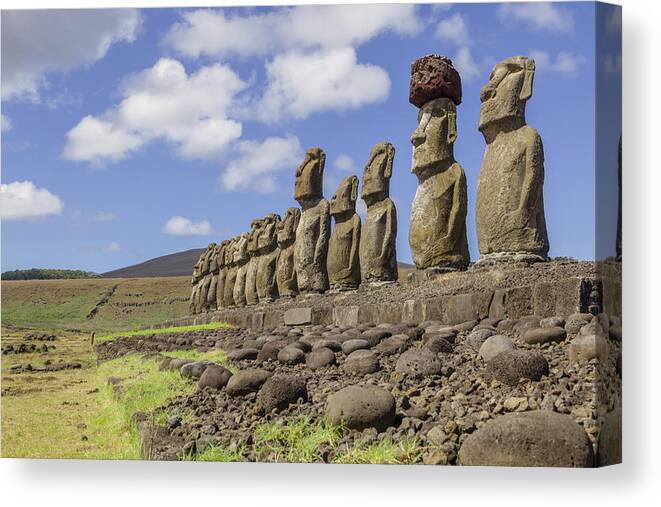 Statue Canvas Print featuring the photograph Moai Statues At Ahu Tongariki, Easter #2 by David Madison