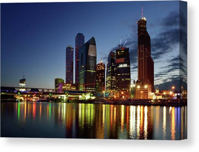 Scenics Canvas Print featuring the photograph Moscow City At Dusk #2 by Vladimir Zakharov