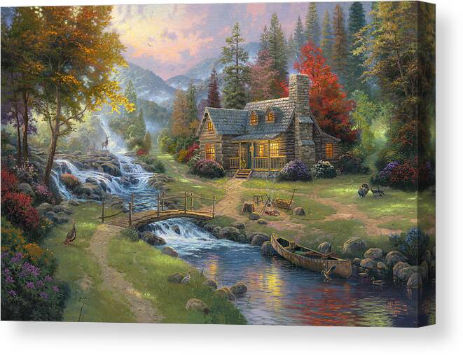 Thomas Kincade Canvas Print featuring the painting Mountain Paradise by Thomas Kinkade Thomas Kincade Canvas Print featuring the painting Mountain Paradise by Thomas Kinkade