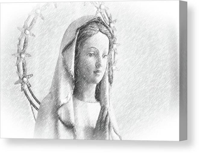 Blessed Virgin Mary Canvas Print featuring the photograph pencil sketch with vignette of Blessed Virgin Mary #2 by Vivida Photo PC