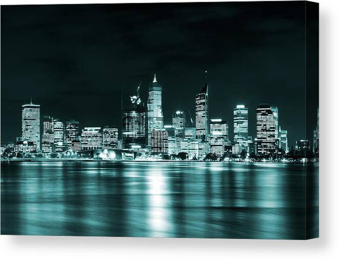 Water's Edge Canvas Print featuring the photograph Skyline Of Perth, Australia Across The #2 by Sara winter