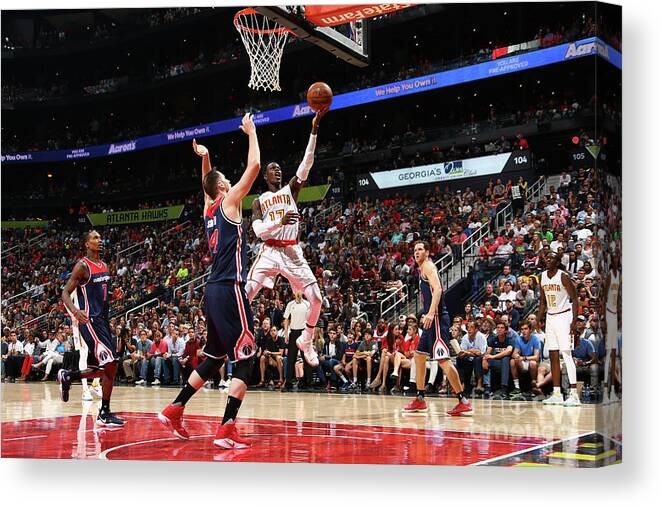 Dennis Schroder Canvas Print featuring the photograph Washington Wizards V Atlanta Hawks - #2 by Kevin Liles