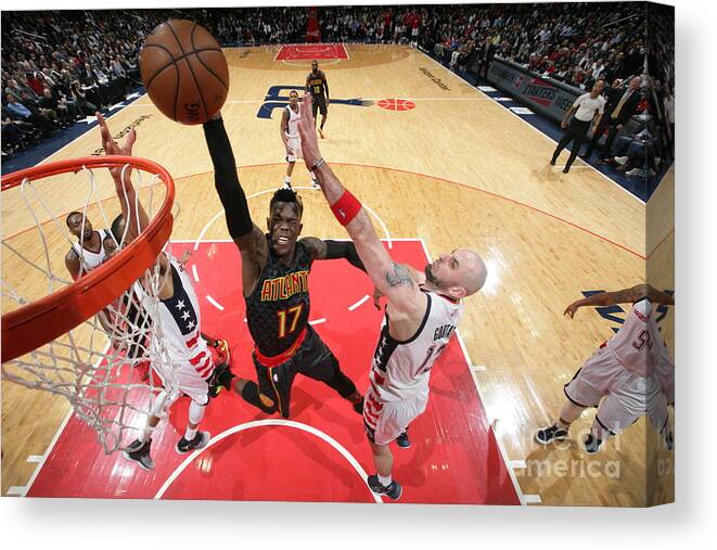 Dennis Schroder Canvas Print featuring the photograph Atlanta Hawks V Washington Wizards by Ned Dishman