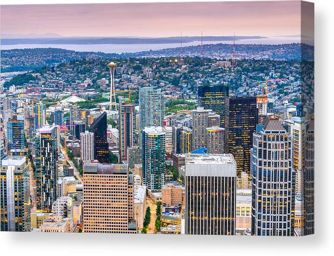 Landscape Canvas Print featuring the photograph Seattle, Washington, Usa Downtown #24 by Sean Pavone