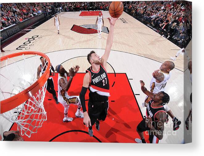 Jusuf Nurkić Canvas Print featuring the photograph New Orleans Pelicans V Portland Trail by Sam Forencich