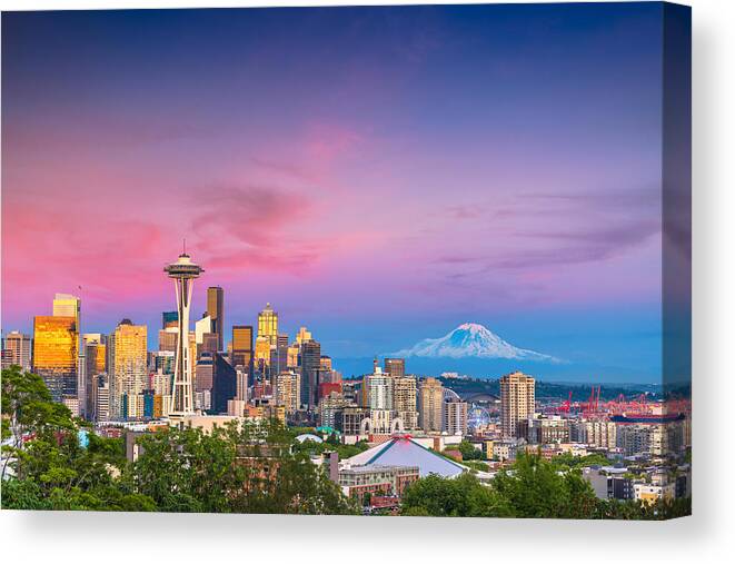 Landscape Canvas Print featuring the photograph Seattle, Washington, Usa Downtown #25 by Sean Pavone