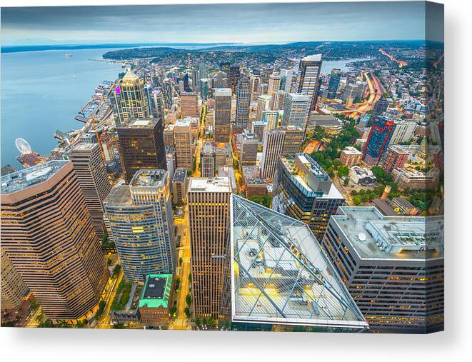Landscape Canvas Print featuring the photograph Seattle, Washington, Usa Downtown #27 by Sean Pavone