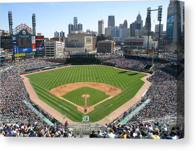 American League Baseball Canvas Print featuring the photograph Cleveland Indians V Detroit Tigers by John Grieshop