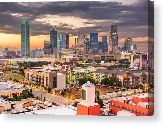 Landscape Canvas Print featuring the photograph Dallas, Texas, Usa Downtown City #3 by Sean Pavone