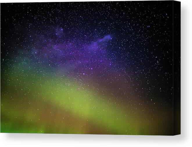 Majestic Canvas Print featuring the photograph Milky Way And Aurora Borealis, Iceland #3 by Arctic-images