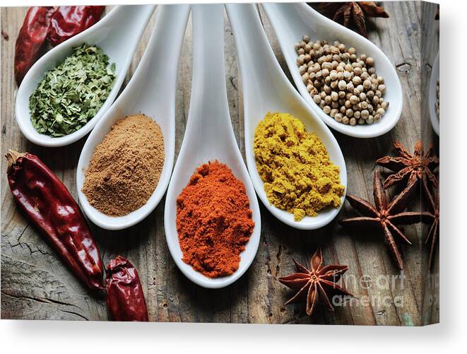Spices Canvas Print featuring the photograph Spices. Top view. by Jelena Jovanovic