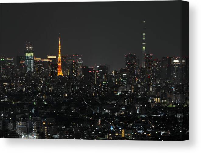 Tokyo Tower Canvas Print featuring the photograph Tokyo Tower And Tokyo Skytree #3 by Masakazu Ejiri