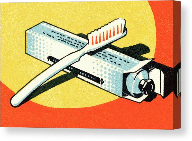 Brush Canvas Print featuring the drawing Toothbrush and toothpaste #3 by CSA Images