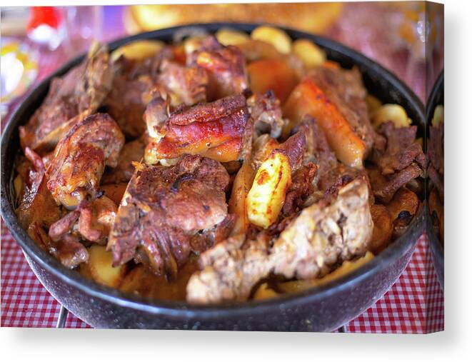 Barbeque Canvas Print featuring the photograph Traditional croatian meat and vegetables dish peka #3 by Brch Photography