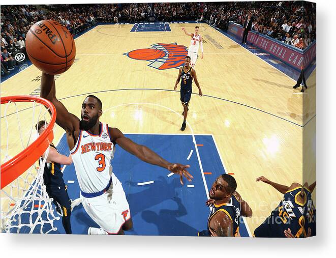 Tim Hardaway Jr. Canvas Print featuring the photograph Utah Jazz V New York Knicks by Nathaniel S. Butler