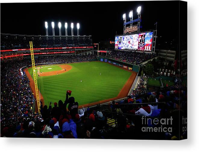Game Two Canvas Print featuring the photograph World Series - Chicago Cubs V Cleveland #3 by Jamie Squire