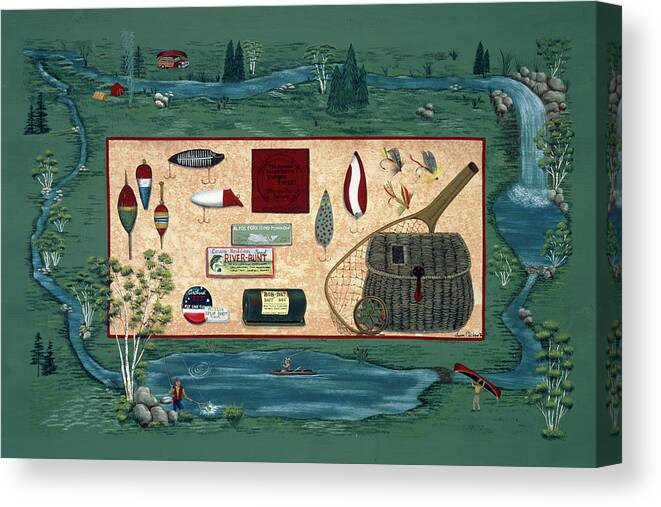 Fishing Equipment Xxxxxxxxxx Canvas Print featuring the painting 32 Fishing Equipment by Susan Clickner