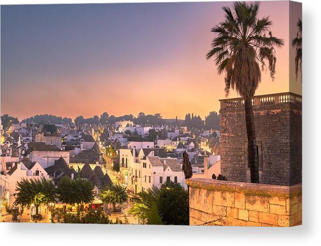 Landscape Canvas Print featuring the photograph Alberobello, Italy With Trulli Houses #4 by Sean Pavone