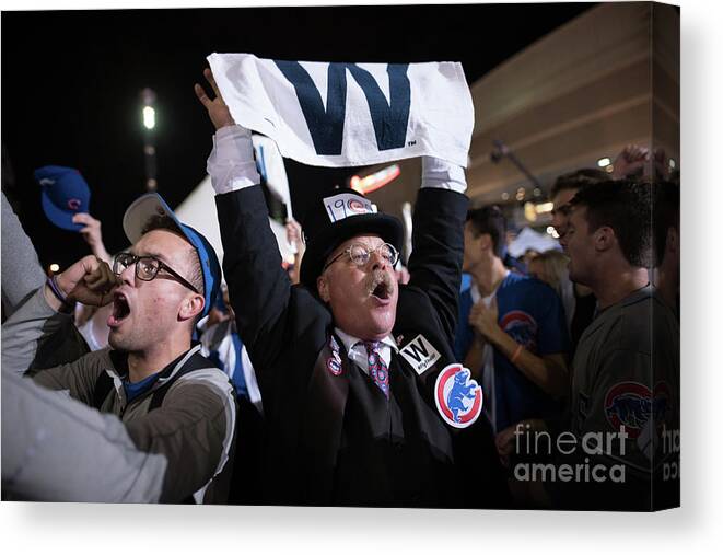 Celebration Canvas Print featuring the photograph Cleveland Indians Fans Gather To The #4 by Justin Merriman
