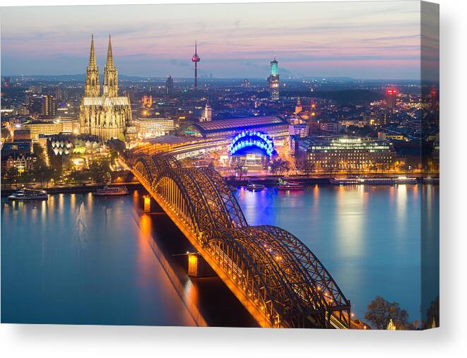 Cityscape Canvas Print featuring the photograph Image Of Cologne With Cologne Cathedral #4 by Prasit Rodphan