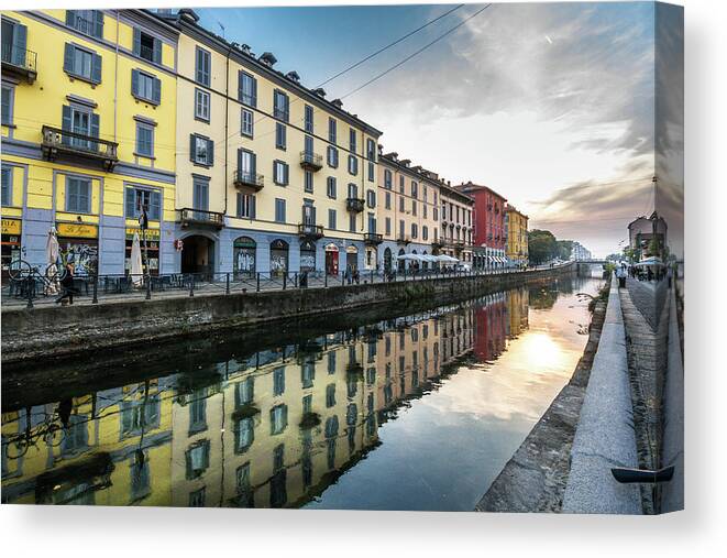 Naviglio Grande canal in Milan, Italy, on sunset Stock Photo
