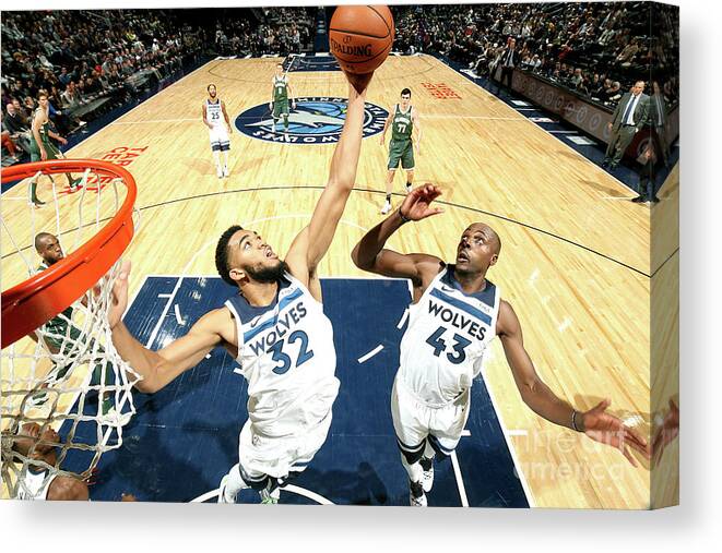 Nba Pro Basketball Canvas Print featuring the photograph Milwaukee Bucks V Minnesota Timberwolves by David Sherman
