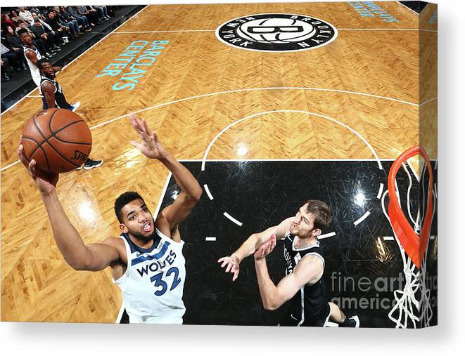 Karl-anthony Towns Canvas Print featuring the photograph Minnesota Timberwolves V Brooklyn Nets by Nathaniel S. Butler