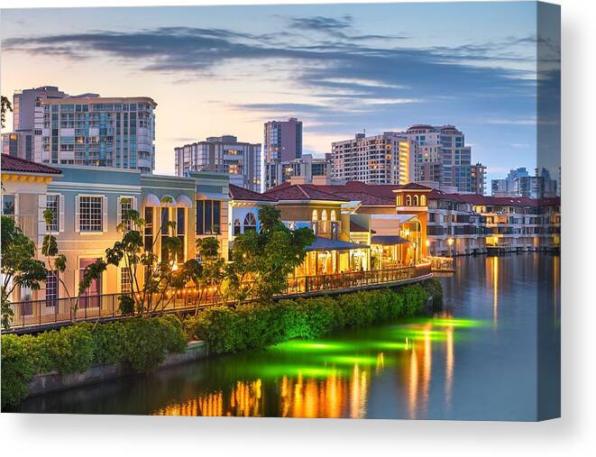 Landscape Canvas Print featuring the photograph Naples, Florida, Usa Downtown Skyline #4 by Sean Pavone