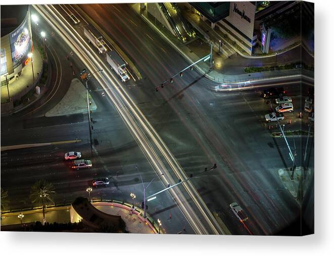 Las Vegas Canvas Print featuring the photograph Night Time On Als Vegas Strip In Nevada #4 by Alex Grichenko