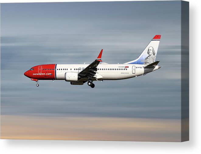 Norwegian Canvas Print featuring the mixed media Norwegian Boeing 737 MAX 8 #4 by Smart Aviation