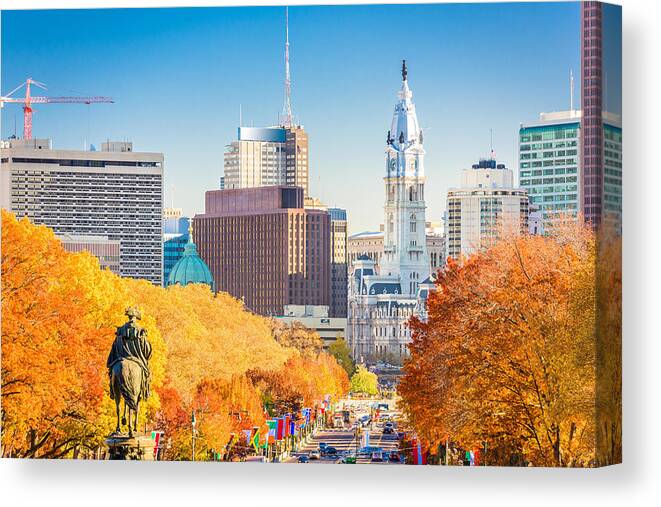 Landscape Canvas Print featuring the photograph Philadelphia, Pennsylvania, Usa #42 by Sean Pavone