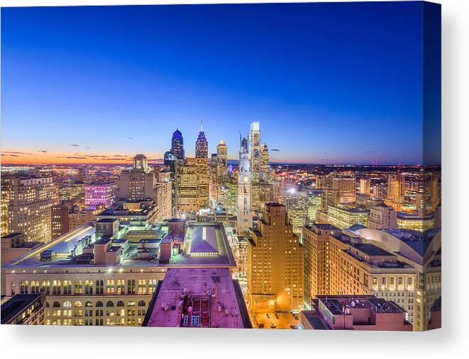 Cityscape Canvas Print featuring the photograph Philadelphia, Pennsylvania, Usa #45 by Sean Pavone