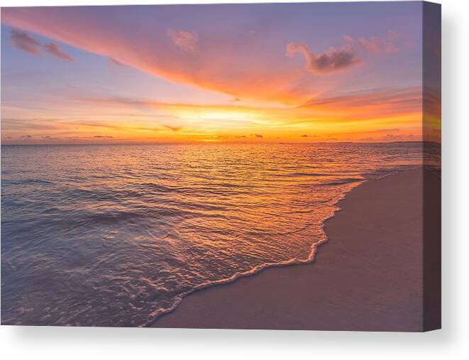 Landscape Canvas Print featuring the photograph Beautiful Sunset On The Beach And Sea #5 by Levente Bodo