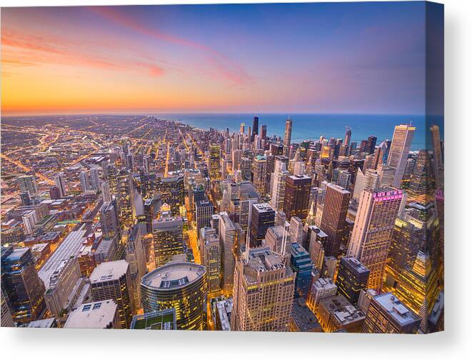Landscape Canvas Print featuring the photograph Chicago, Illinois, Usa Aerial Downtown #5 by Sean Pavone